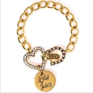 Y2K Juicy Couture Gold Charm Bracelet - Lady Juicy Heart & Horseshoe Charm